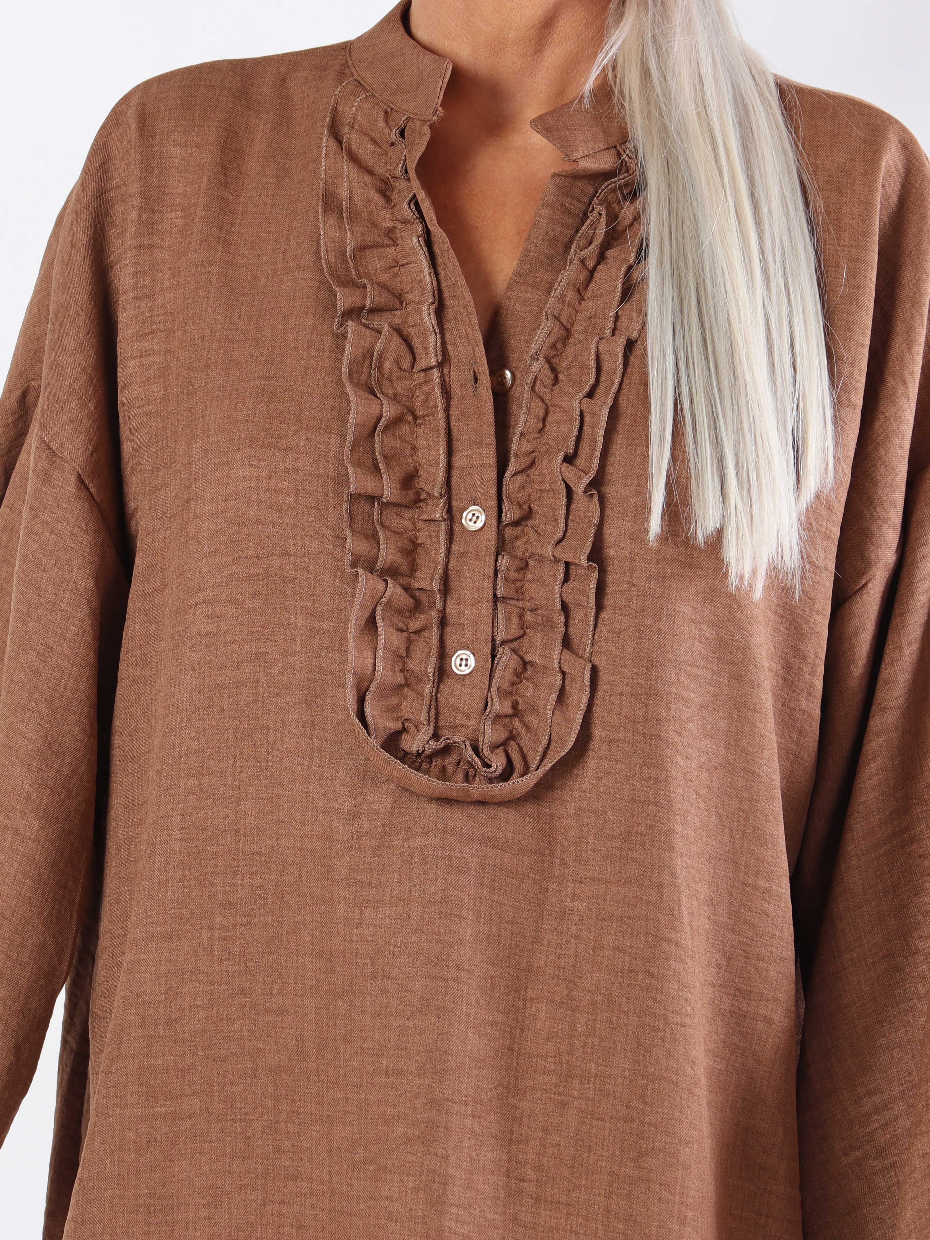 Cassia Plain - Plus size tunikakjole med flæser ved brystet